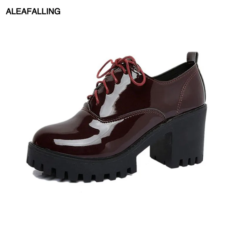 

Aleafalling Women Boots Office Party Shoes Lace Up Shinny Leather Sweet Lady Shoes Solid Outdoor Girl's Shoes Students AWBT33
