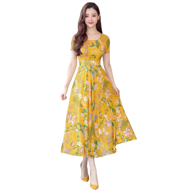 Женское модное платье с цветочным принтом, летнее пляжное платье с коротким рукавом в стиле бохо, цветочный Повседневный Сарафан