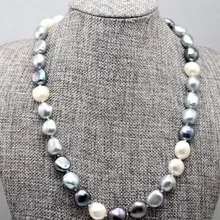 18 дюймов 10- 11 мм естественных пресноводных серебристо-серый белый черный многоцветный жемчужное ожерелье