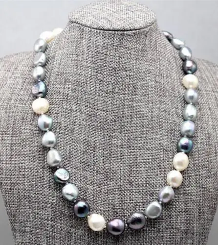 

18inch 10-11mm natural freshwater silver grey white black multicolor pearl necklace