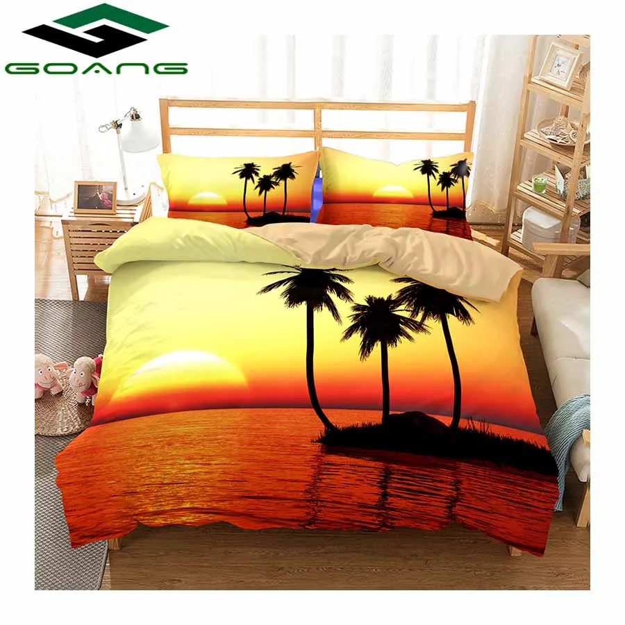 GOANG 3d bedding set setting sun scenery bed linen duvet cover bed cover set pillow case twin bedding set luxury home textile - Цвет: Красный