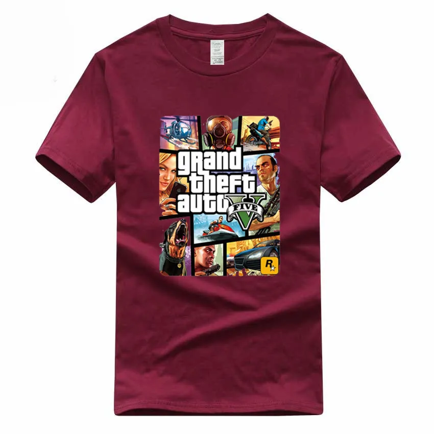 Игра Gta 5 хлопковые футболки Grand Theft Auto футболка Camisetas Hombre Gta Vice City футболка Homme GMT005 - Цвет: Deep Red A