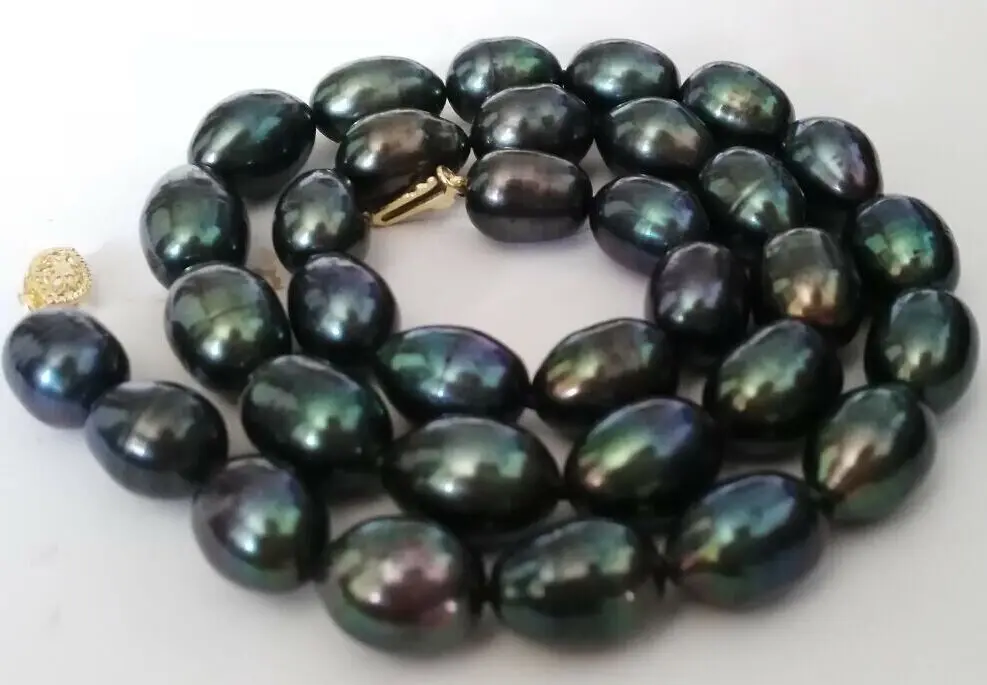 

12-13mm baroque Tahitian black green red multicolor pearl necklace 18" 14KGP