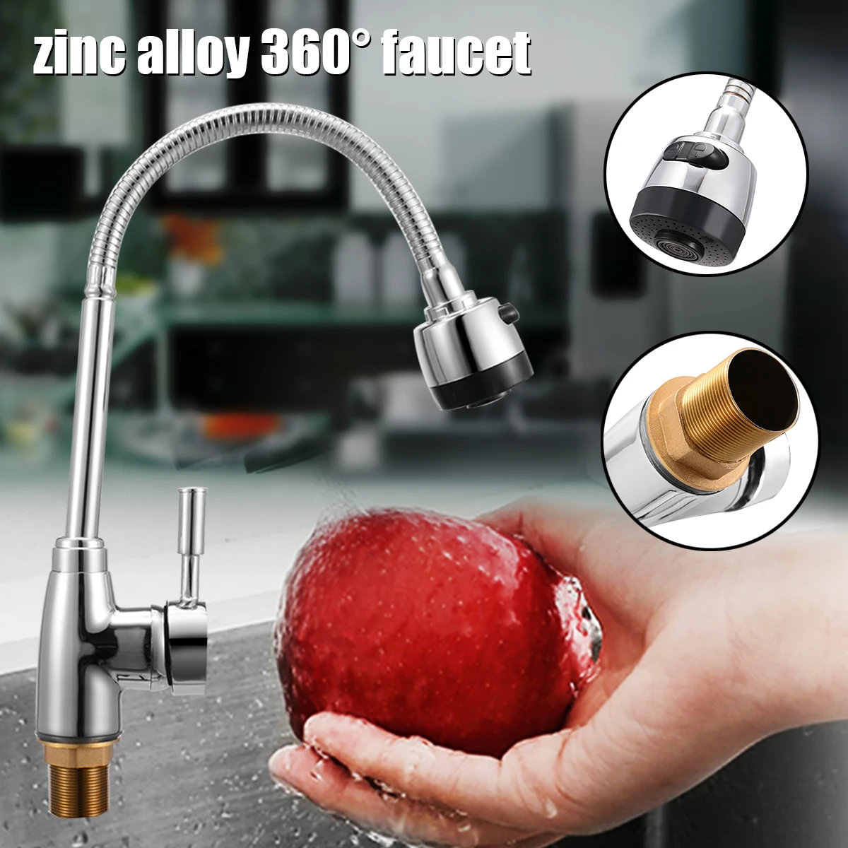 Zinc Alloy 360 Degree Rotatable Faucet Top Hot Cold Mixer Tap Rotating