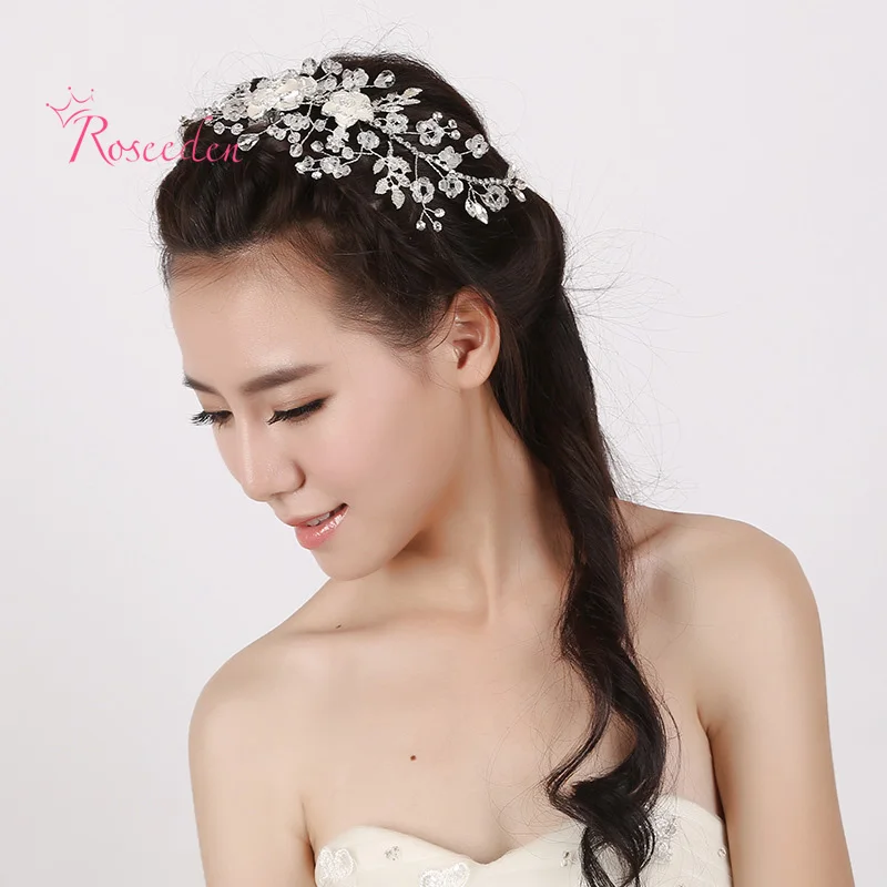 Bridal Handmade Elegant Rhinestone Pure White Rose Flowers Hairpiece Wedding Hair Pins Paillettev Design Comb RE275 | Украшения и