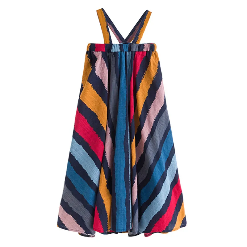 Летнее яркое хлопковое повседневное яркое платье в полоску для девочек-подростков от 6 до 12 лет Детские модные пляжные платья без рукавов