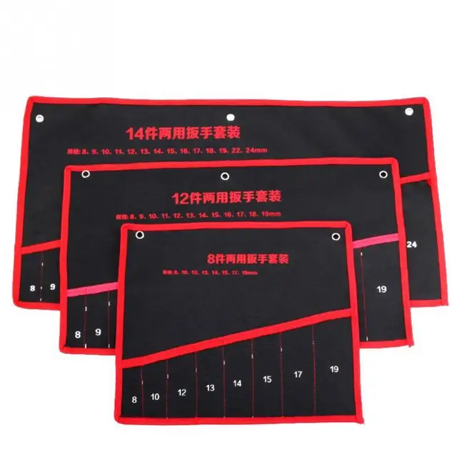 8/12/14 Pockets Canvas Spanner Wrench Tool Roll Up Storage Bags Organizer Pouches Case With Hanging Holes Tool Bag