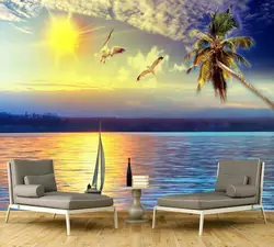 Бесплатная доставка Чайка летит пляж обои Sunset View диван стены фон фото 3D пользовательские Гостиная Shufang росписи