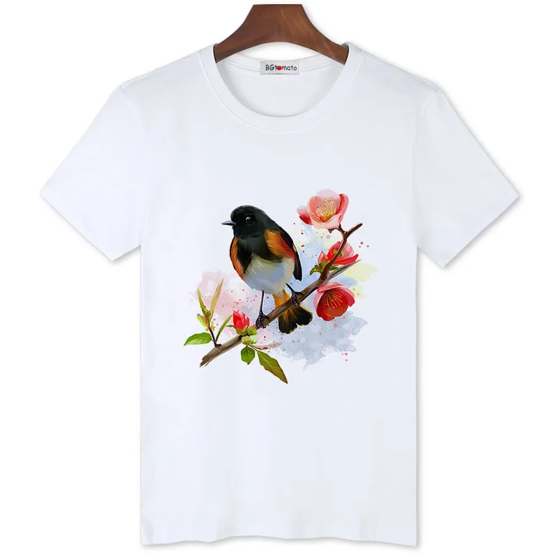 

BGtomato Beautiful birds and flowers print tshirt mens brand new casual summer tops hot sale hip hop shirts