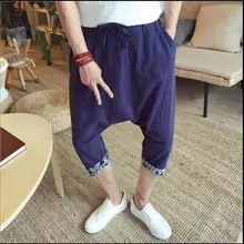 L-5XL новые летние хлопковые льняные брюки мужские повседневные Облегающие штаны прилив тонкий штаны-шаровары свободные брюки длиной до икры Штаны крест Штаны