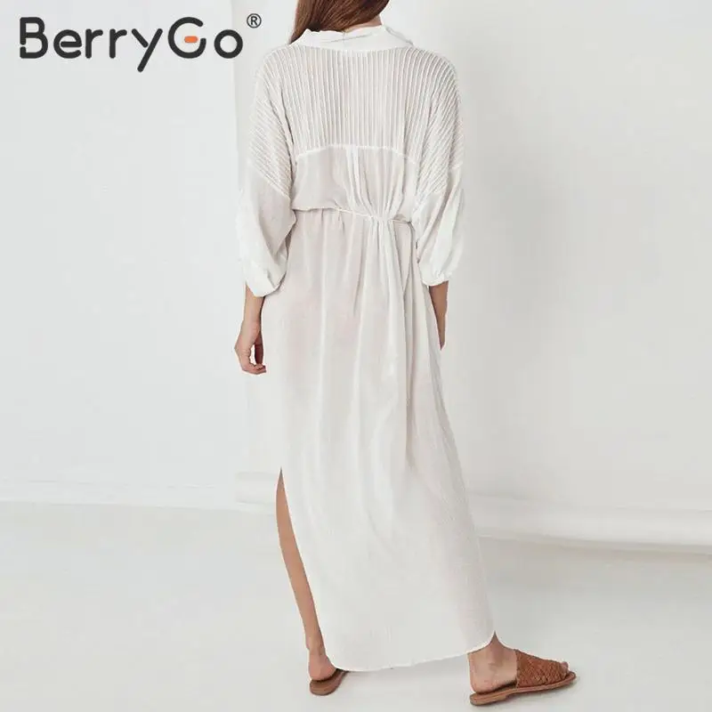 BerryGo, повседневное, белое, хлопковое, Пляжное платье, для женщин, на шнуровке, прямое, длинное, платье-рубашка, для женщин, свободное, праздничное, для девушек, накидка, vestidos