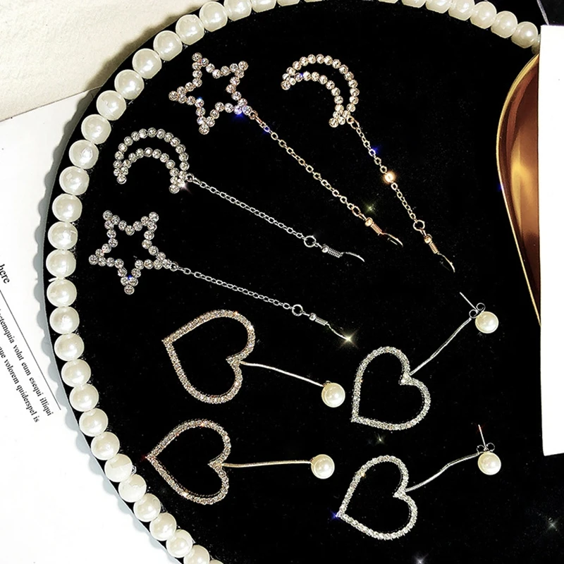 

2019 Female Love Heart Star Moon Drop Earrings Crystal Simulated Pearls Long Dangle Earrings For Women Jewelry Korean Pendientes