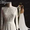 Mryarce Unique Lace Long Sleeves Open Back Simple Elegant Wedding Dress Chiffon Detachable Train  Bridal Gowns 1