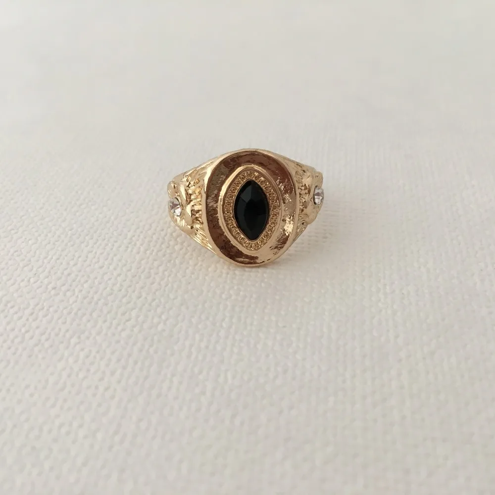 Модное ювелирное золотое покрытие кольцо с черным камнем для женщин и девушек