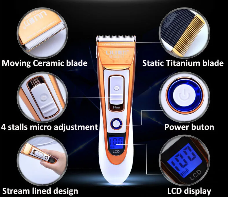 Профессиональный электрический триммер для волос для парикмахерской ЖК-титановая машинка для стрижки волос Стрижка бороды машинка для стрижки для мужчин и детей