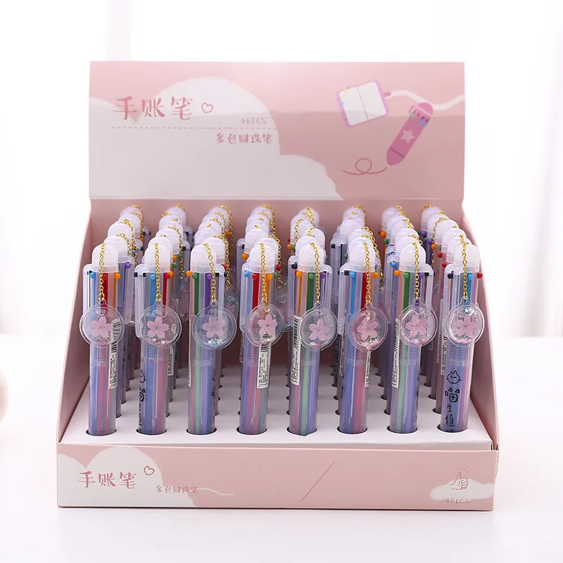 

48 pcs/1 lot Kawaii Ballpen 6 color Twin pendant Ballpoint Pens Pens School Stationery Writing Supplies Office Supplies