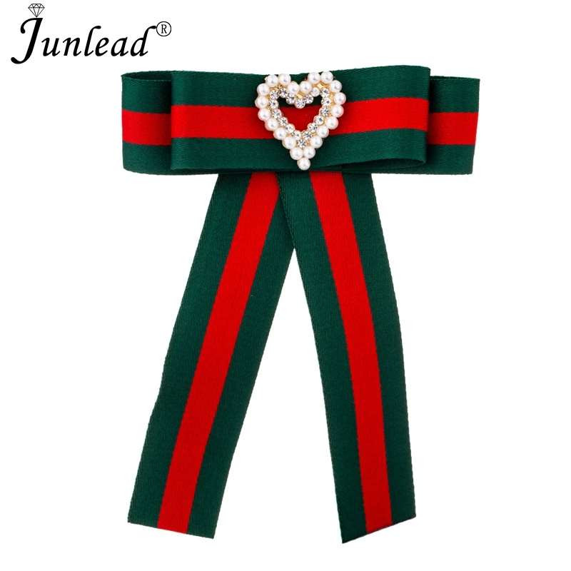 

Junlead Hot Style Jewelry School Girls Bowknot Broches accessories Fabric Ribbon Bows Brooch Pin with Rhinestone Heart For Women