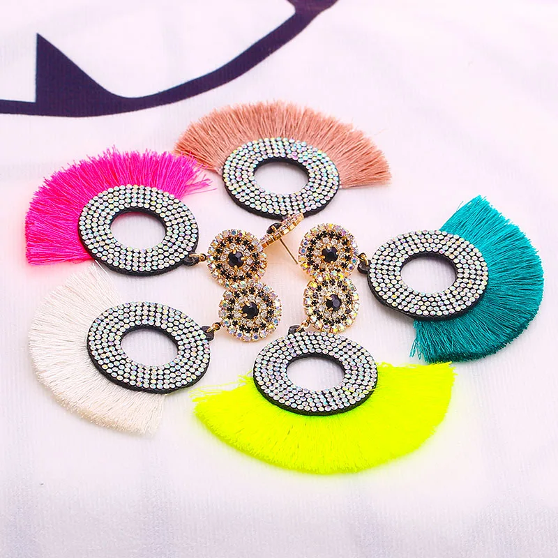 Round Metal Circle Hoop Eardrop Fringed Earrings Bohemia Statement Silk Thread Tassel Earrings For Women Wedding Party (6)