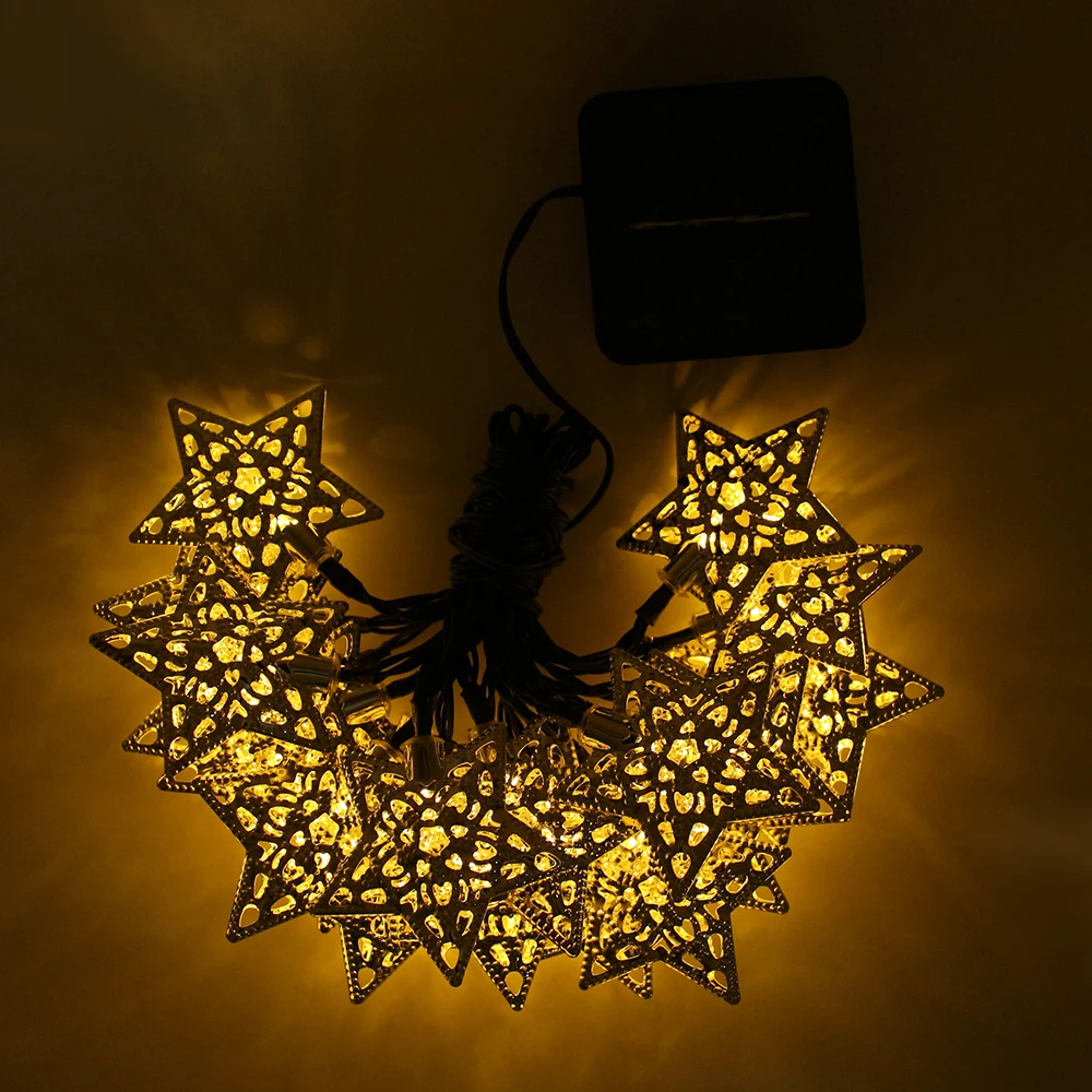 

5M 20 Led Iron Star String Light Solar Powered Fairy Lights Metallic Waterproof Outdoor Decorated rgb/white/warm white