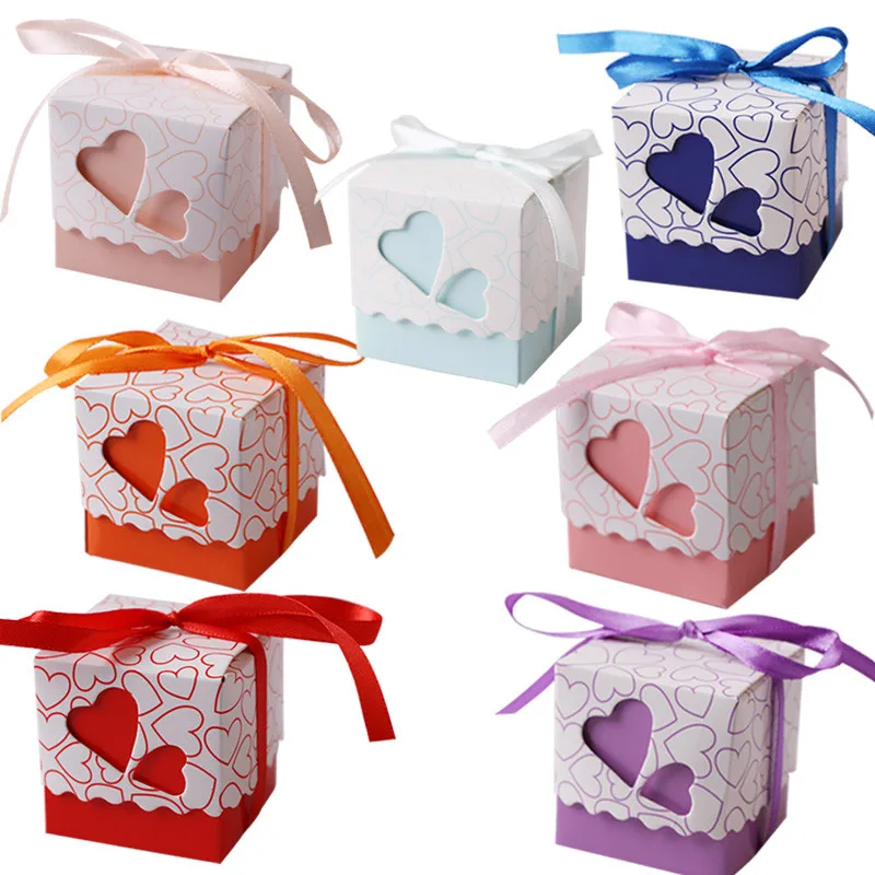 100 шт./лот, маленькая Подарочная коробка с сердечком, коробки для конфет, для свадебной вечеринки, подарочная лента, сумка для конфет, Casamento, Декор, вечерние принадлежности