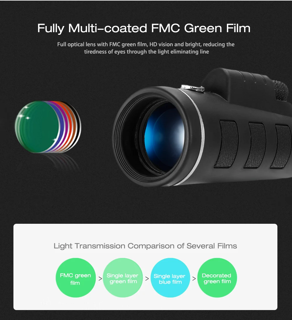 40X60 Monocular Telescope HD Prism Scope with Compass Phone Clip Tripod