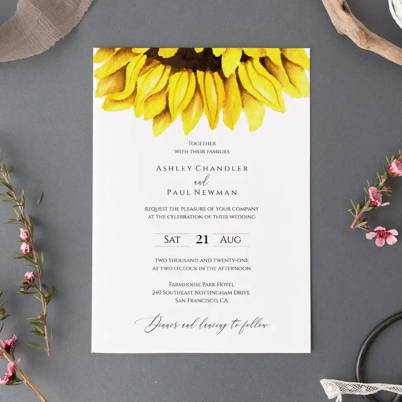 

CA0619 Customized Sunflower Wedding Invitation Cards with Envelopes