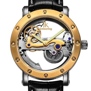 

IK colouring Hollow Skeleton Automatic Mechanical Watches Mens Top Brand Luxury Business Full Steel Winner Wristwatch Clock Hour