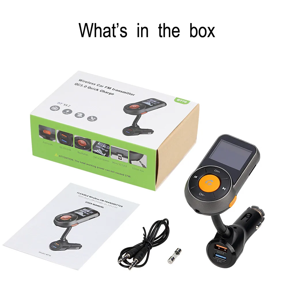 Bluetooth fm-передатчик цветной экран беспроводной приемник автомобильный комплект W QC3.0 быстрое автомобильное зарядное устройство напряжение чтения, Handsfree Cal