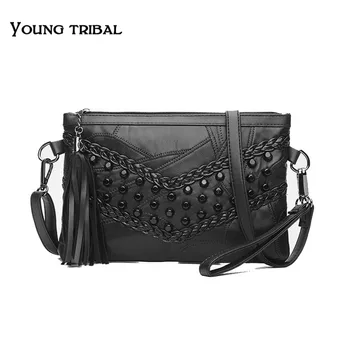 

European and American Rectangular Leather Fabric Single Shoulder Inclined Shoulder Bag New 2018 Rivet Small Square Bag Black