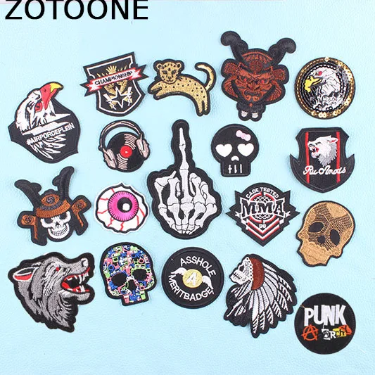 

ZOTOONE Iron on Patch Skull Punk Embroidery Patches for Clothing DIY Stripes Applique Clothes Stickers Badges Biker Parches D