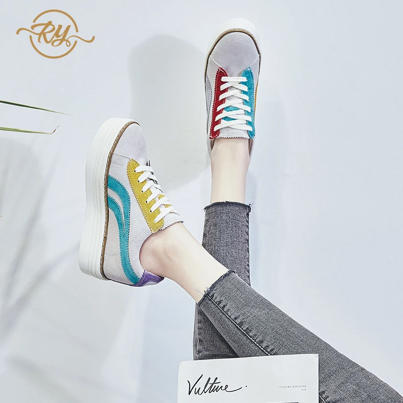 

RY-relaa fashion women's shoes 2019 new increase in small white shoes women's thick-soled wild leather casual shoes