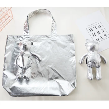 ECO Silver Coated Bear Cotton filling Waterproof Tote Reusable grocery Pouch Shopping Bag 1