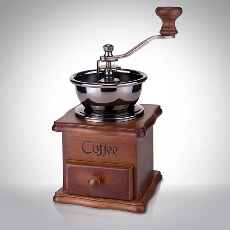 Retro Manual Coffee Grinder Vintage Wooden Manual Coffee Mill Cafe
