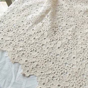 

130cm*0.5yard/lot Good Quality Beige Cotton Lace Fabric Window Screening Flower Embroidered Dress Fabric X017