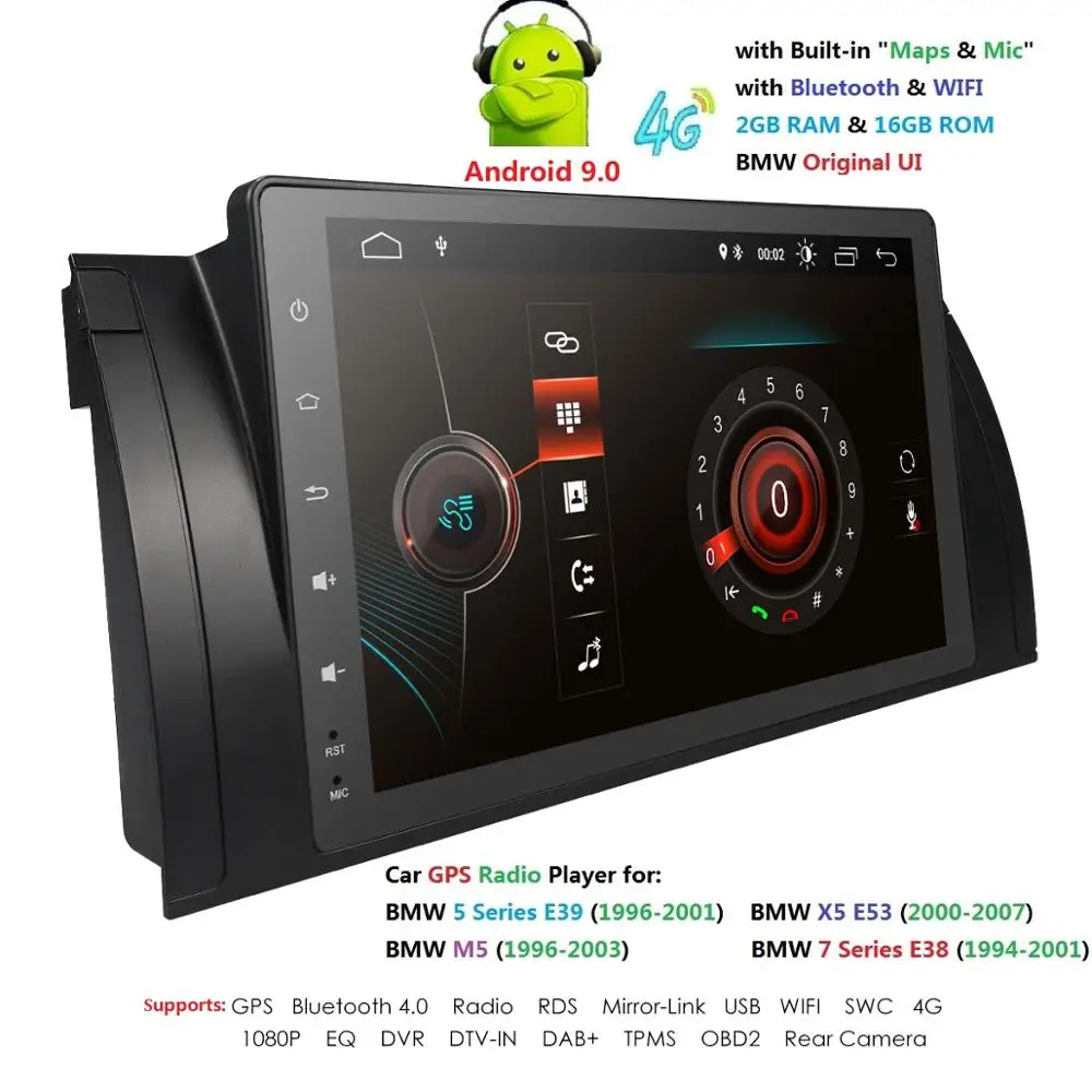 Excellent Android 9.0 4G 2G+16G Car Multimedia Player For BMW X5 E53 E39 GPS stereo audio navigation monitor touch screen head unit USB BT 1