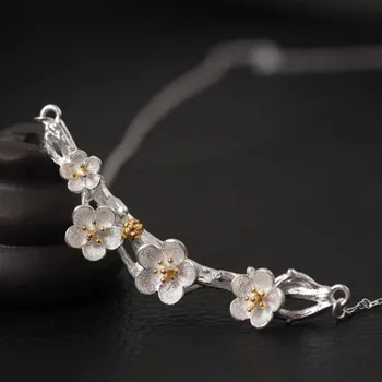 

S925 Pure Silver Flower Necklace for Women 14k Gold Plated Plum Blossom Clavicle Chain Necklace Vintage Female Fine Jewelry