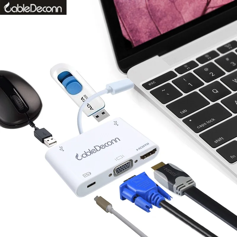 Thunderbolt 3 концентратор usb Type C к HDMI VGA адаптер usb3.1 2usb3. 0 зарядный кабель USB