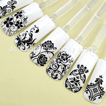 108 конструкции Высокое качество 3D Дизайн ногтей Наклейки наклейки для ногтей Советы украшения инструмент Красота черные цветы XL o003