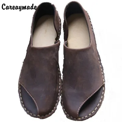 Careaymade-pure handmade All cowhide leather shoes the retro art mori girl female fish mouth sandals loafers shoes,Coffee/Khaki
