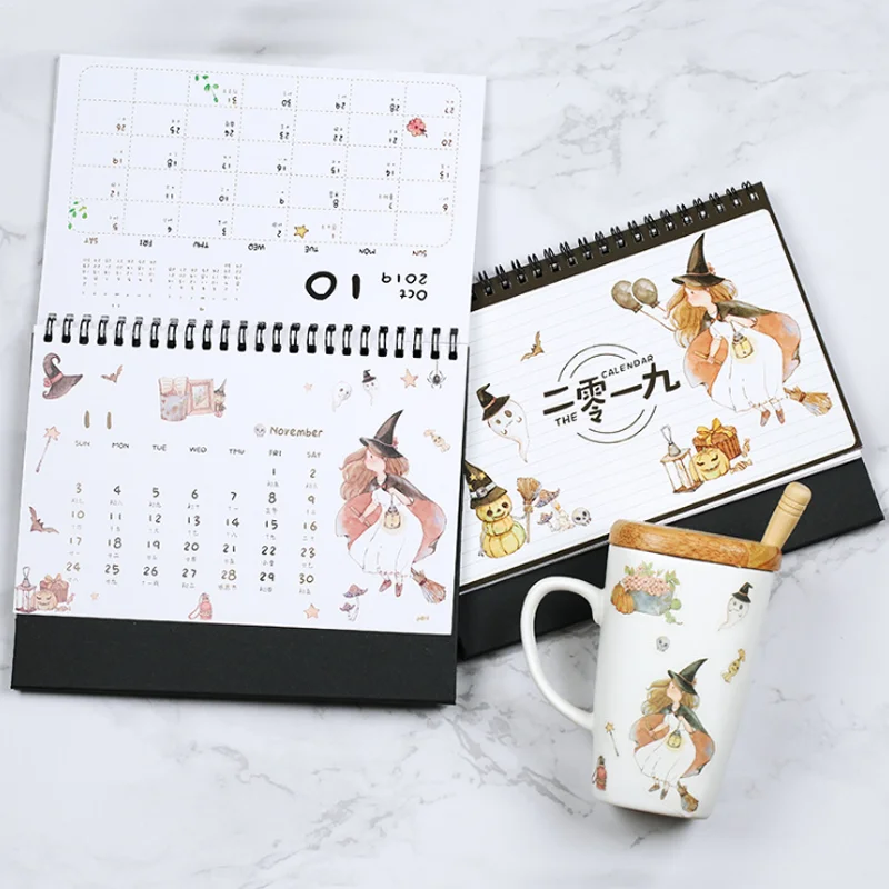 

1 Pcs Kawaii Stationery 2019 Animals Plants Desktop Calendars Mini Table Calendars Various Desk Planner Calendar 2018.8~2019.12