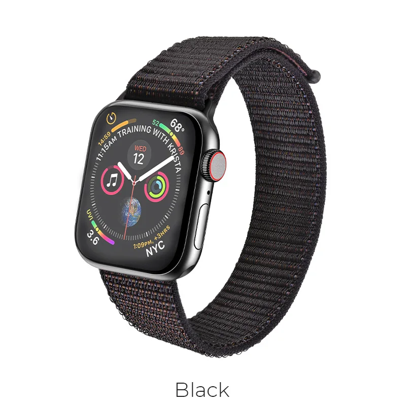 HOCO для наручных часов Apple Watch, версии 5/4/3/38 мм 40 мм нейлон из мягкой дышащей ткани для i-часы сменный ремешок спортивный бесшовный series4 42 мм 44 м - Color: Black