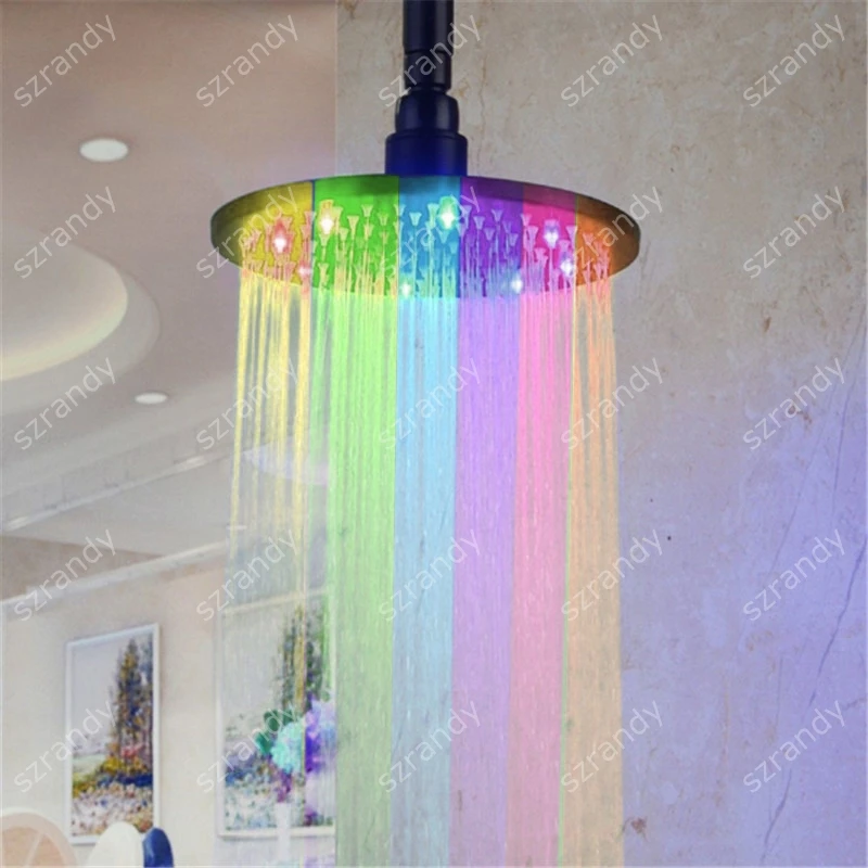 

Multicolor fast flashing 250mm 10 inch Water Powered LED color bathroom top shower head