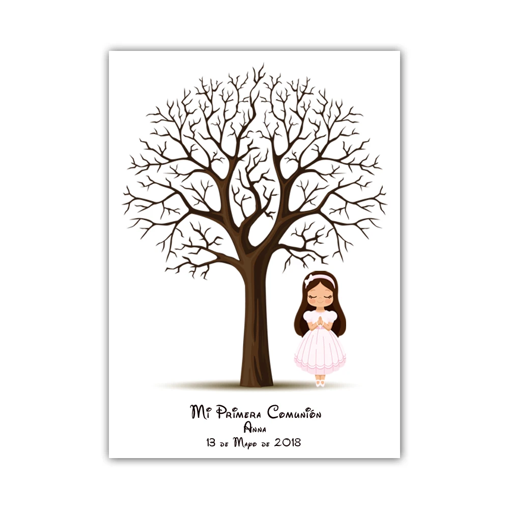 Заказное имя Дата для первого причастия подарок для девочки подарок на крестины отпечаток пальца дерево с ангелом крестины детский душ Декор