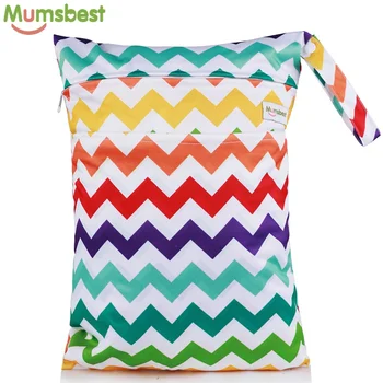 

[Mumsbest] 1PC New Water Resistant Printed PUL Large Wet Bag Cloth Handle Reusable Double 2 Pockets Diaper Bag Size: 15.8"x12"