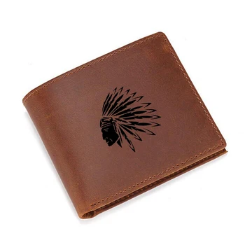 

New RFID Protection Mens Wallet Engraved Photo Indian Elders Genuine Leather Small Purses Multi Card ID Holders Vintage Wallet