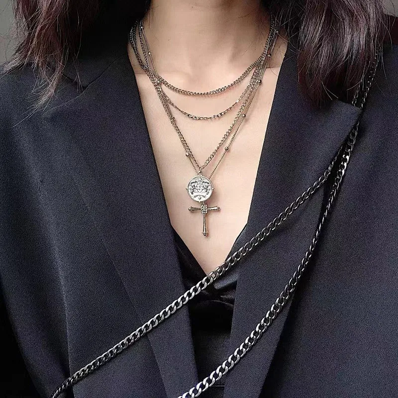 

Dropship 2019 New Coffee Gold Cross Simple Sweater Chain New Stack Wearing Necklace Retro Temperament Long Female Holiday Gifts