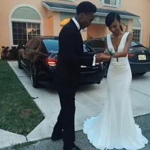 Sexy Weiß Tiefem V-ausschnitt Mermaid Langer Abschlussball Kleidet Backless Prom Kleider Spaghetti Einfachen Kleid Zu Partei Vestido Longo