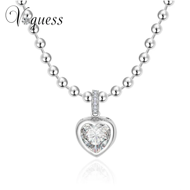 

VOGUESS Trendy Heart Pendant Necklace High Quality Beads Chain Unique Bijoux Colliers Zircon Crystal Long Necklaces for Women