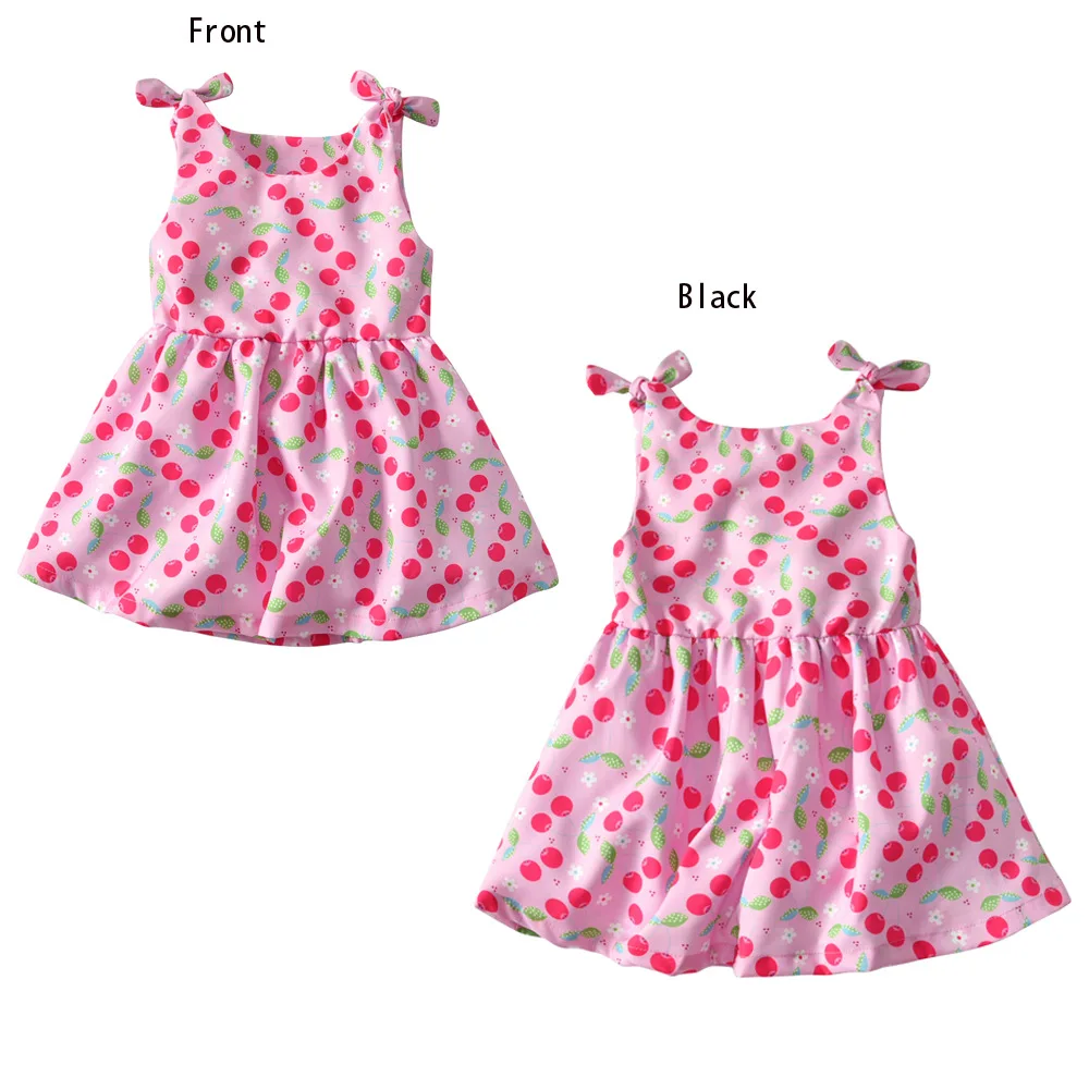 AMISSA/летнее платье для девочек Одежда для маленьких девочек жилет с бантом и рукавами Хлопковое платье с цветочным принтом Детские платья для Girls1-5 лет - Цвет: Розовый