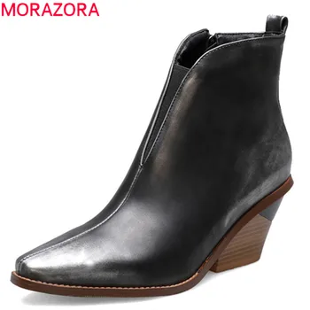 

MORAZORA 2020 big size 44 women ankle boots top quality high heels Chelsea boots zip Snake autumn dress party shoes woman